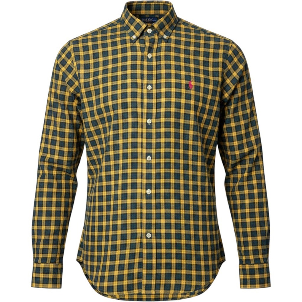 Polo Ralph Lauren Button Down Mens XL Yellow Green Plaid Long Sleeve Pony Logo